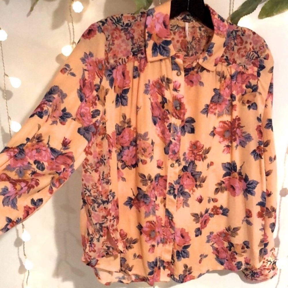 Free People Hold On To Me Button Down Shirt Coral Combo - Picture 4 of 15